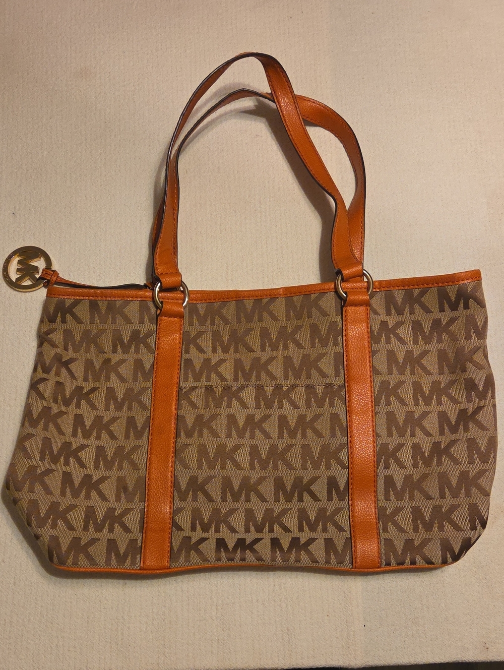 Michael Kors Tan and Orange Signature MK Tote